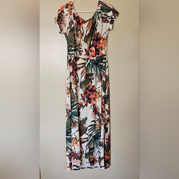 Lascana For Venus Off The Shoulder Tropical Floral Print Maxi Slit Dress Size L - Picture 4 of 12